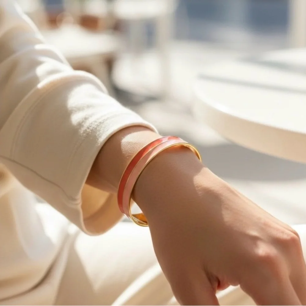 Coral Enamel Bangle Bracelet